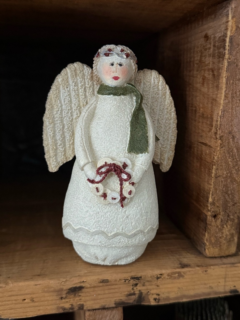 Adorable Holiday Angel Figurine with Green Scarf - Home Holiday Decor